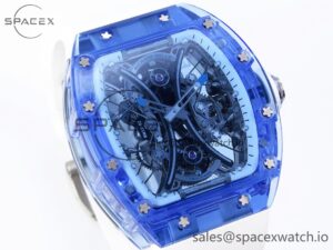RICHARD MILLE RM53-02 BLUE TRANSPARENT TOURBILLON RMF BEST EDITION SKELETON DIAL ON WHITE RUBBER STRAP V2 - Image 3