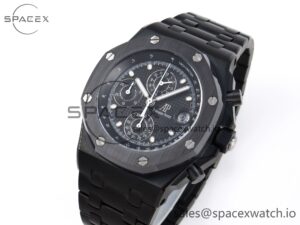 AUDEMARS PIGUET ROYAL OAK OFFSHORE 42MM BLACK CERAMIC APF 1:1 BEST EDITION BLACK TEXTURED DIAL ON BLACK CERAMIC BRACELET A4404 - Image 4