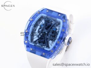 RICHARD MILLE RM53-02 BLUE TRANSPARENT TOURBILLON RMF BEST EDITION SKELETON DIAL ON WHITE RUBBER STRAP V2 - Image 4