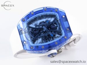 RICHARD MILLE RM53-02 BLUE TRANSPARENT TOURBILLON RMF BEST EDITION SKELETON DIAL ON WHITE RUBBER STRAP V2 - Image 6