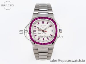 PATEK PHILIPPE NAUTILUS 5711 SS GPF 1:1 BEST EDITION WHITE DIAL PURPLE DIAMONDS BEZEL ON SS BRACELET 324CS