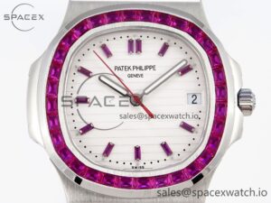 PATEK PHILIPPE NAUTILUS 5711 SS GPF 1:1 BEST EDITION WHITE DIAL PURPLE DIAMONDS BEZEL ON SS BRACELET 324CS - Image 2