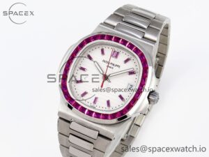PATEK PHILIPPE NAUTILUS 5711 SS GPF 1:1 BEST EDITION WHITE DIAL PURPLE DIAMONDS BEZEL ON SS BRACELET 324CS - Image 4