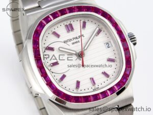 PATEK PHILIPPE NAUTILUS 5711 SS GPF 1:1 BEST EDITION WHITE DIAL PURPLE DIAMONDS BEZEL ON SS BRACELET 324CS - Image 3
