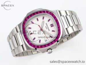 PATEK PHILIPPE NAUTILUS 5711 SS GPF 1:1 BEST EDITION WHITE DIAL PURPLE DIAMONDS BEZEL ON SS BRACELET 324CS - Image 6