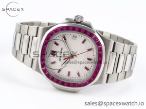 PATEK PHILIPPE NAUTILUS 5711 SS GPF 1:1 BEST EDITION WHITE DIAL PURPLE DIAMONDS BEZEL ON SS BRACELET 324CS - Image 5
