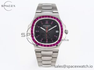 PATEK PHILIPPE NAUTILUS 5711 SS GPF 1:1 BEST EDITION GRAY DIAL PURPLE DIAMONDS BEZEL ON SS BRACELET 324CS