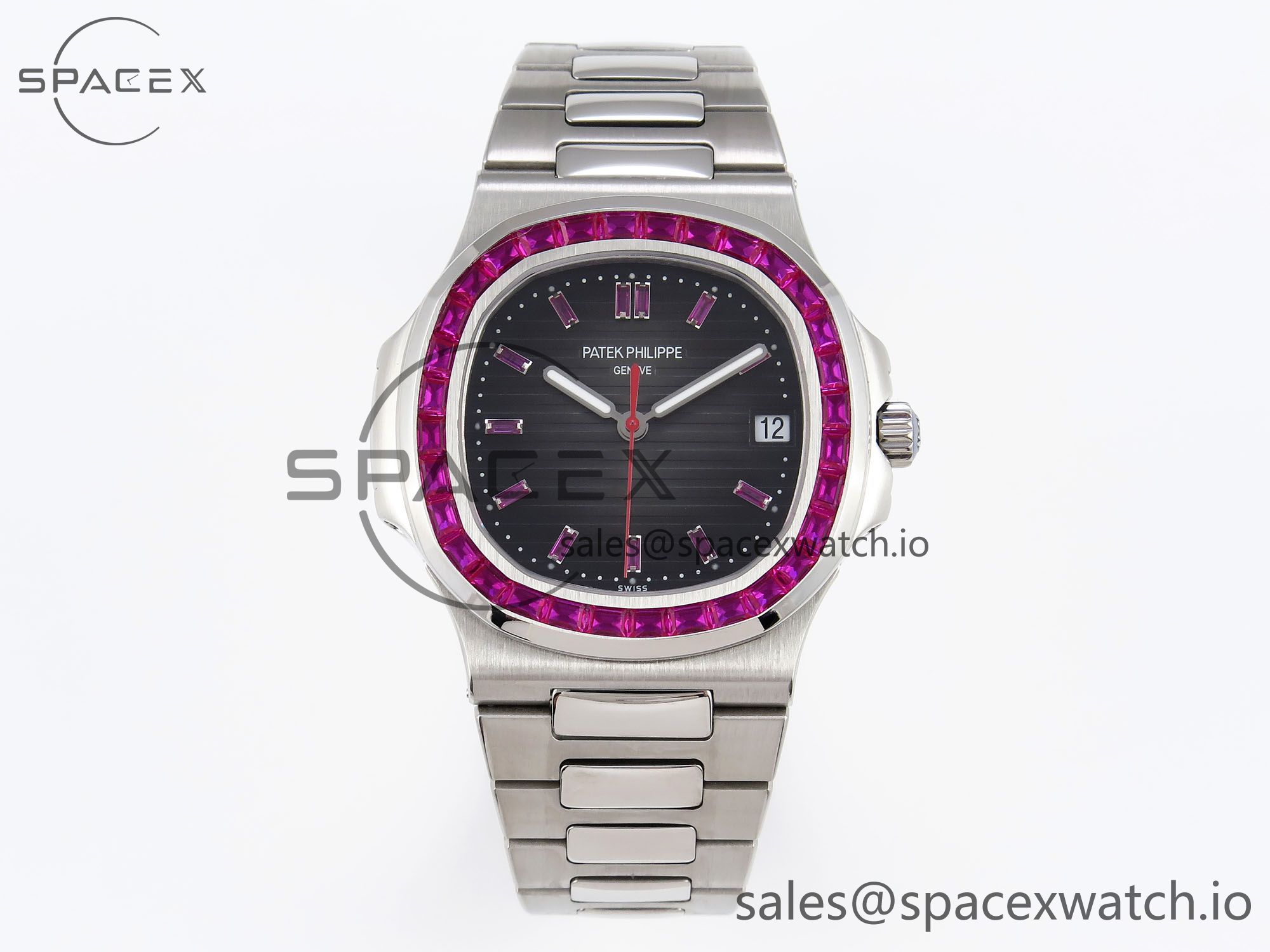 IMG_0302 PATEK PHILIPPE NAUTILUS 5711 SS GPF 1:1 BEST EDITION GRAY DIAL PURPLE DIAMONDS BEZEL ON SS BRACELET 324CS - Image 1