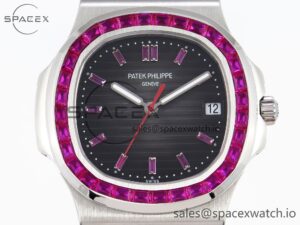 PATEK PHILIPPE NAUTILUS 5711 SS GPF 1:1 BEST EDITION GRAY DIAL PURPLE DIAMONDS BEZEL ON SS BRACELET 324CS - Image 2