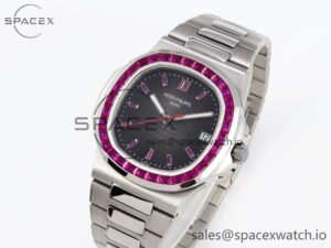 PATEK PHILIPPE NAUTILUS 5711 SS GPF 1:1 BEST EDITION GRAY DIAL PURPLE DIAMONDS BEZEL ON SS BRACELET 324CS - Image 4