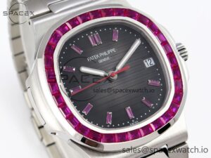 PATEK PHILIPPE NAUTILUS 5711 SS GPF 1:1 BEST EDITION GRAY DIAL PURPLE DIAMONDS BEZEL ON SS BRACELET 324CS - Image 3