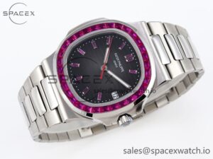PATEK PHILIPPE NAUTILUS 5711 SS GPF 1:1 BEST EDITION GRAY DIAL PURPLE DIAMONDS BEZEL ON SS BRACELET 324CS - Image 6