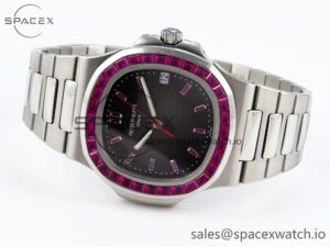 PATEK PHILIPPE NAUTILUS 5711 SS GPF 1:1 BEST EDITION GRAY DIAL PURPLE DIAMONDS BEZEL ON SS BRACELET 324CS - Image 5