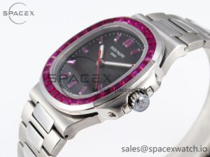 PATEK PHILIPPE NAUTILUS 5711 SS GPF 1:1 BEST EDITION GRAY DIAL PURPLE DIAMONDS BEZEL ON SS BRACELET 324CS - Image 7