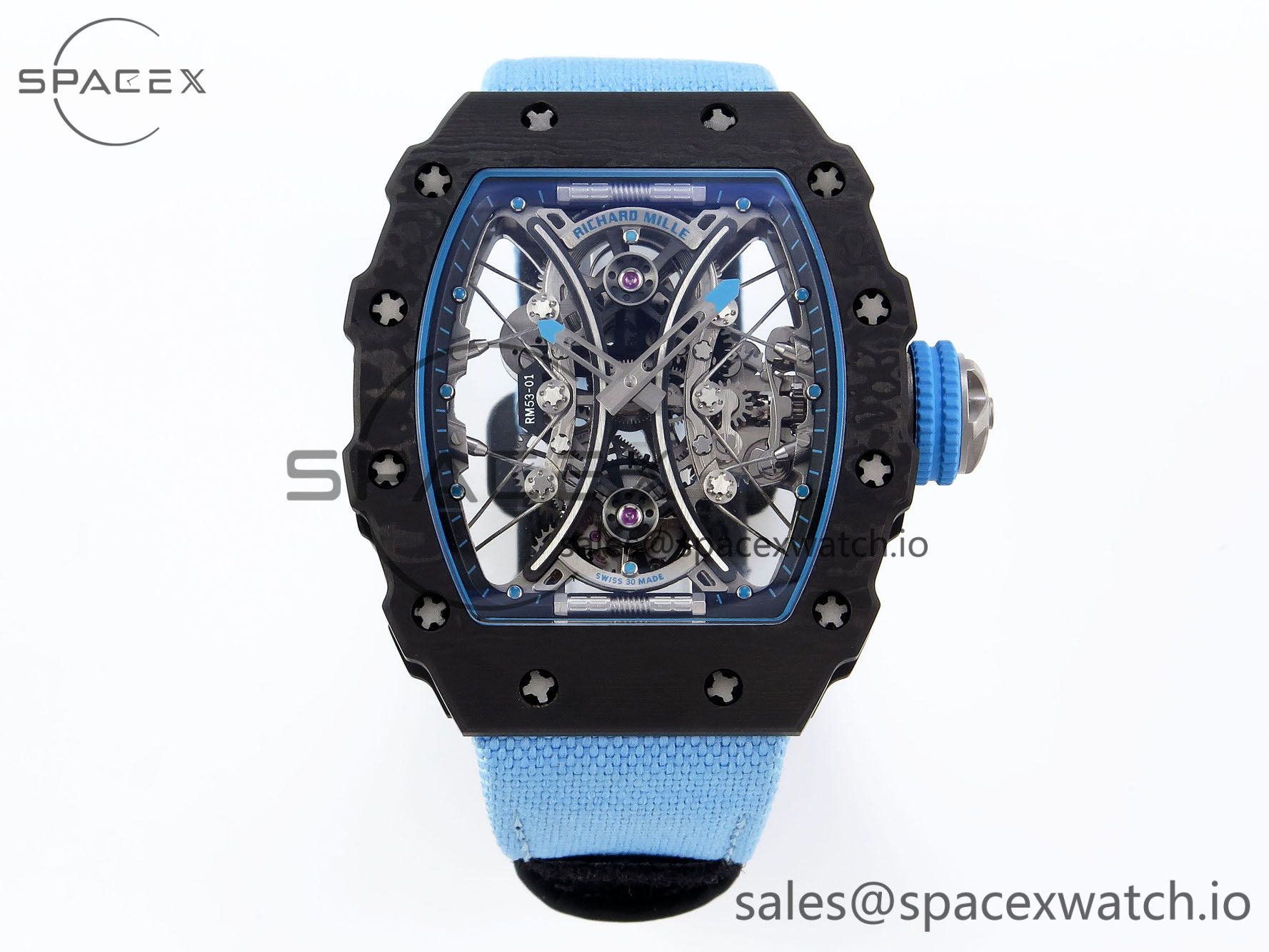 IMG_0312 Richard Mille RM53-02 TOURBILLON CARBON RMF BEST EDITION SKELETON DIAL ON BLUE NYLON STRAP - Image 1
