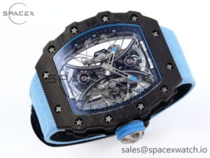 Richard Mille RM53-02 TOURBILLON CARBON RMF BEST EDITION SKELETON DIAL ON BLUE NYLON STRAP - Image 6