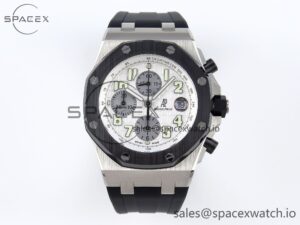 AUDEMARS PIGUET ROYAL OAK OFFSHORE 42MM SS BLACK CERAMIC BEZEL APF 1:1 BEST EDITION WHITE/SILVER DIAL ON BLACK RUBBER STRAP A7750