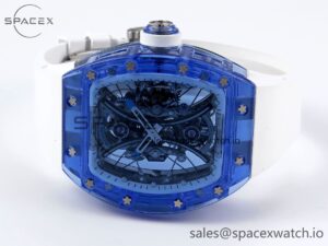 RICHARD MILLE RM53-02 BLUE TRANSPARENT TOURBILLON RMF BEST EDITION SKELETON DIAL ON WHITE RUBBER STRAP V2 - Image 5