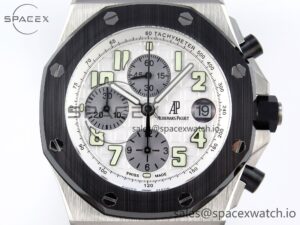 AUDEMARS PIGUET ROYAL OAK OFFSHORE 42MM SS BLACK CERAMIC BEZEL APF 1:1 BEST EDITION WHITE/SILVER DIAL ON BLACK RUBBER STRAP A7750 - Image 2