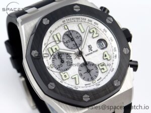 AUDEMARS PIGUET ROYAL OAK OFFSHORE 42MM SS BLACK CERAMIC BEZEL APF 1:1 BEST EDITION WHITE/SILVER DIAL ON BLACK RUBBER STRAP A7750 - Image 3