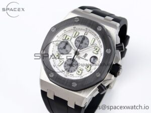 AUDEMARS PIGUET ROYAL OAK OFFSHORE 42MM SS BLACK CERAMIC BEZEL APF 1:1 BEST EDITION WHITE/SILVER DIAL ON BLACK RUBBER STRAP A7750 - Image 4