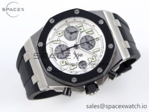 AUDEMARS PIGUET ROYAL OAK OFFSHORE 42MM SS BLACK CERAMIC BEZEL APF 1:1 BEST EDITION WHITE/SILVER DIAL ON BLACK RUBBER STRAP A7750 - Image 6