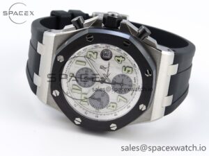 AUDEMARS PIGUET ROYAL OAK OFFSHORE 42MM SS BLACK CERAMIC BEZEL APF 1:1 BEST EDITION WHITE/SILVER DIAL ON BLACK RUBBER STRAP A7750 - Image 5