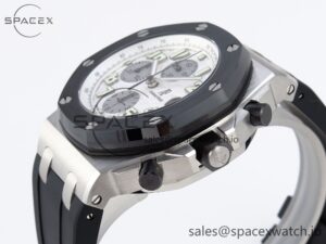 AUDEMARS PIGUET ROYAL OAK OFFSHORE 42MM SS BLACK CERAMIC BEZEL APF 1:1 BEST EDITION WHITE/SILVER DIAL ON BLACK RUBBER STRAP A7750 - Image 7