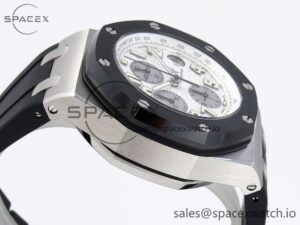 AUDEMARS PIGUET ROYAL OAK OFFSHORE 42MM SS BLACK CERAMIC BEZEL APF 1:1 BEST EDITION WHITE/SILVER DIAL ON BLACK RUBBER STRAP A7750 - Image 8