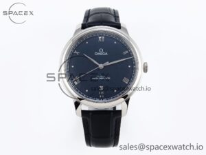 Omega De Ville Date SS MKF 1:1 Best Edition Blue Dial Roman Marker on Black Leather Strap A8800