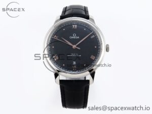 Omega De Ville Date SS MKF 1:1 Best Edition Black Dial Roman Marker on Black Leather Strap A8800
