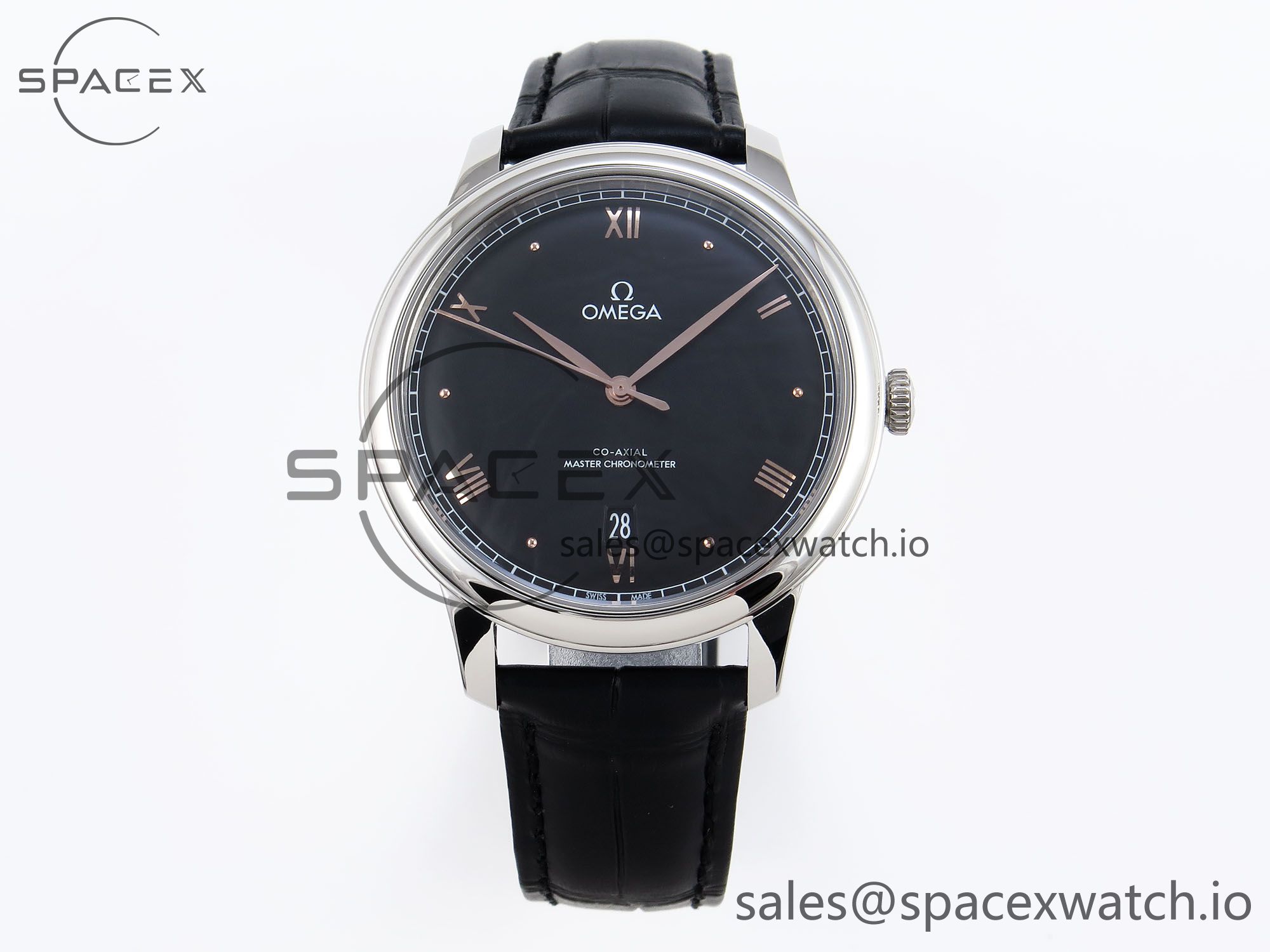 IMG_0347 Omega De Ville Date SS MKF 1:1 Best Edition Black Dial Roman Marker on Black Leather Strap A8800 - Image 1