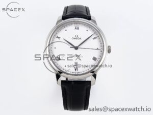 Omega De Ville Date SS MKF 1:1 Best Edition White Dial Roman Marker on Black Leather Strap A8800