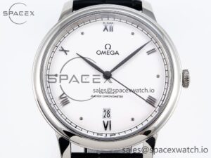 Omega De Ville Date SS MKF 1:1 Best Edition White Dial Roman Marker on Black Leather Strap A8800 - Image 2