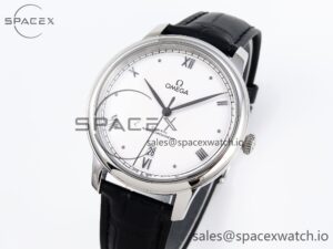 Omega De Ville Date SS MKF 1:1 Best Edition White Dial Roman Marker on Black Leather Strap A8800 - Image 4