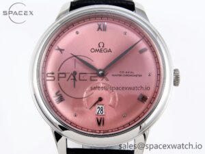 Omega De Ville Power Reserve SS MKF 1:1 Best Edition Pink Dial on Black Leather Strap - Image 2