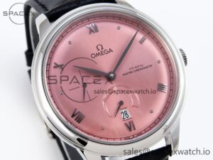 Omega De Ville Power Reserve SS MKF 1:1 Best Edition Pink Dial on Black Leather Strap - Image 3