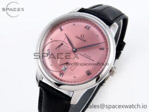 Omega De Ville Power Reserve SS MKF 1:1 Best Edition Pink Dial on Black Leather Strap - Image 4