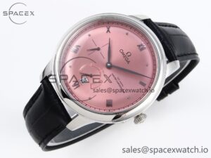 Omega De Ville Power Reserve SS MKF 1:1 Best Edition Pink Dial on Black Leather Strap - Image 6
