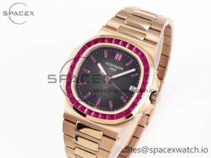 PATEK PHILIPPE NAUTILUS 5711 RG GPF 1:1 BEST EDITION GRAY DIAL PURPLE DIAMONDS BEZEL ON RG BRACELET 324CS - Image 4
