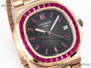 PATEK PHILIPPE NAUTILUS 5711 RG GPF 1:1 BEST EDITION GRAY DIAL PURPLE DIAMONDS BEZEL ON RG BRACELET 324CS - Image 3