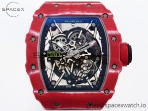 Richard Mille RM035 Red Carbon T+F Best Edition Skeleton Dial on White Rubber Strap Clone RMUL2 - Image 2