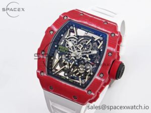 Richard Mille RM035 Red Carbon T+F Best Edition Skeleton Dial on White Rubber Strap Clone RMUL2 - Image 4
