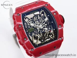 Richard Mille RM035 Red Carbon T+F Best Edition Skeleton Dial on White Rubber Strap Clone RMUL2 - Image 3