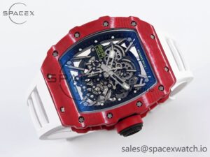 Richard Mille RM035 Red Carbon T+F Best Edition Skeleton Dial on White Rubber Strap Clone RMUL2 - Image 6