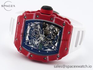 Richard Mille RM035 Red Carbon T+F Best Edition Skeleton Dial on White Rubber Strap Clone RMUL2 - Image 5