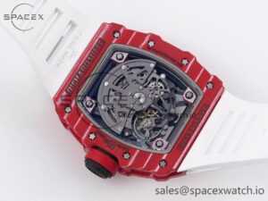 Richard Mille RM035 Red Carbon T+F Best Edition Skeleton Dial on White Rubber Strap Clone RMUL2 - Image 16