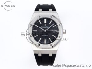 Audermars Piguet Royal Oak 41mm 15400 SS APSF 1:1 Best Edition Black Textured Dial on Black Rubber Strap SA3120 Super Clone V3