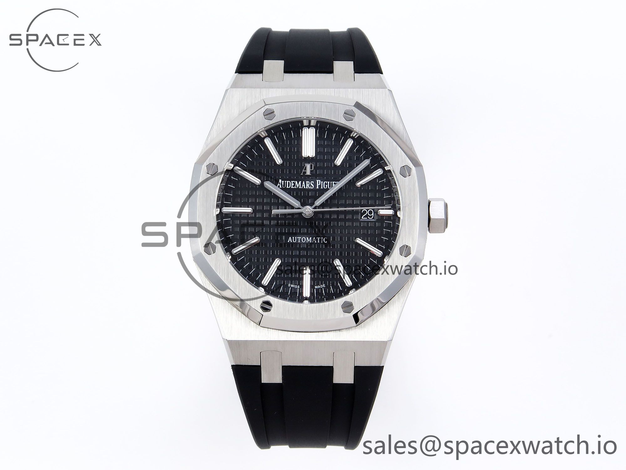 IMG_0858-1.jpg Audermars Piguet Royal Oak 41mm 15400 SS APSF 1:1 Best Edition Black Textured Dial on Black Rubber Strap SA3120 Super Clone V3 - Image 1