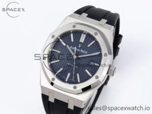 Audermars Piguet Royal Oak 41mm 15400 SS APSF 1:1 Best Edition Blue Textured Dial on Black Rubber Strap SA3120 Super Clone V3 - Image 4